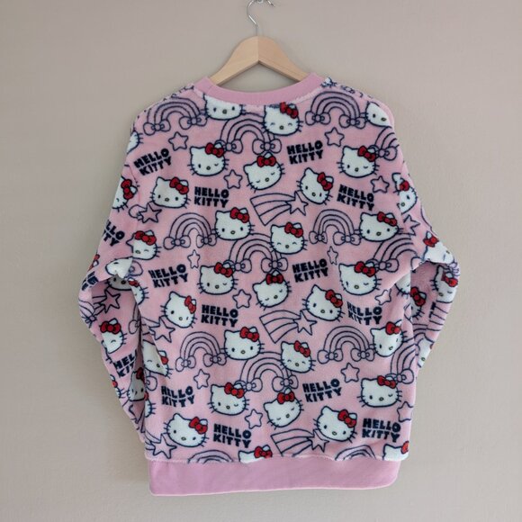 Hello Kitty Pink Cozy Plush Long Sleeve Fleece Pajama Top Crew Neck Rainbows M - Picture 8 of 11